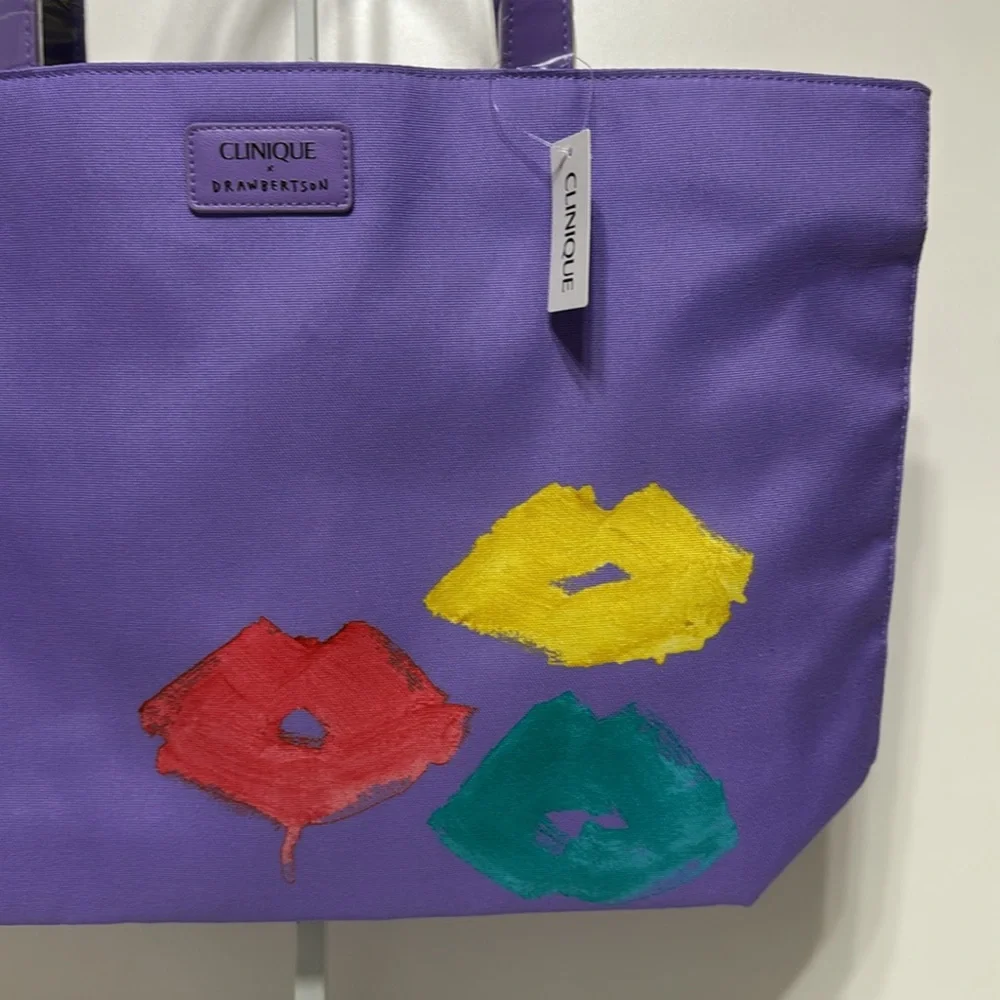 Clinique x Drawbertson Purple Tote with Lip Design